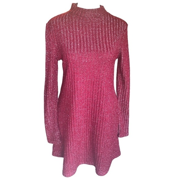 Urban Outfitters Size XS Red Metallic Mock Neck Mini Dress - Picture 1 of 6